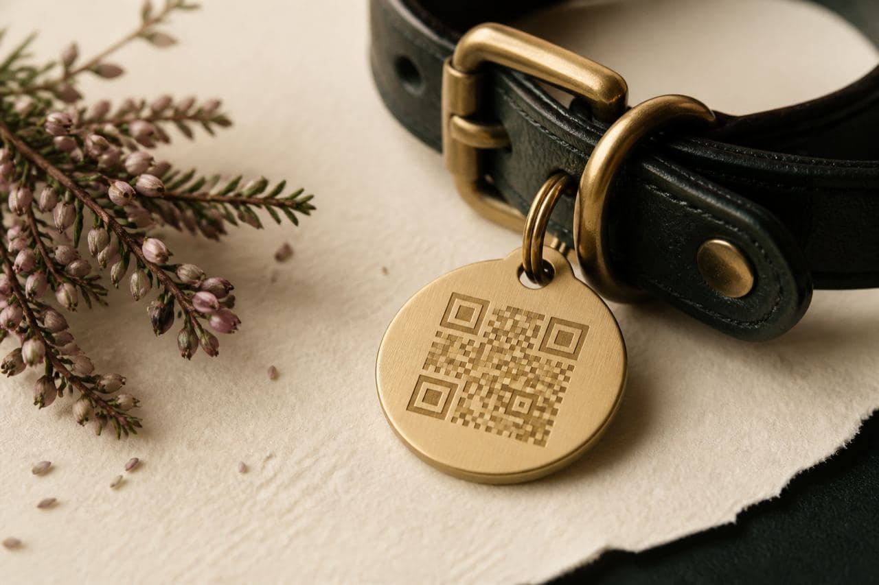 Brass eBionix Pets collar tag with engraved short ID